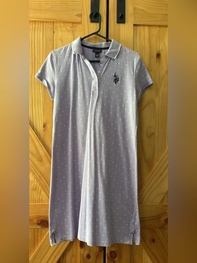 U.S. Polo Assn. Light Lavender Polo Midi Dress with White Dot Print